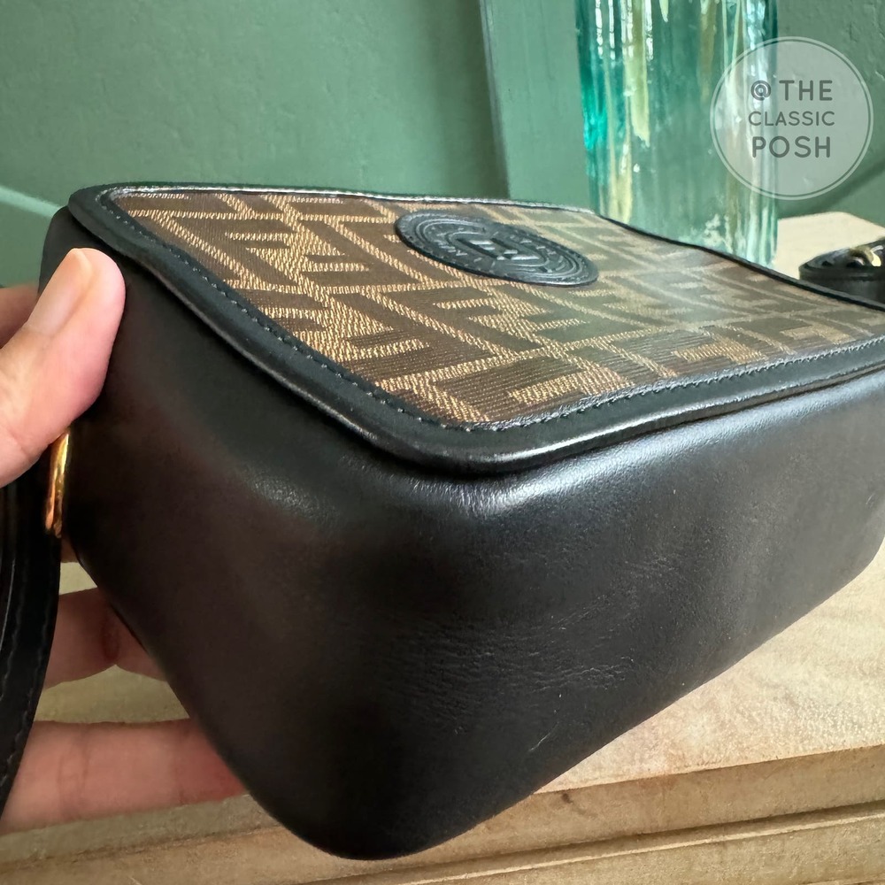 Fendi Glazed Fabric Vitello Century 1974 Stamp Black Camera Case Bag - Picture 7 of 14